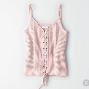 American Eagle Pink Lace Up Sweater Tank Top